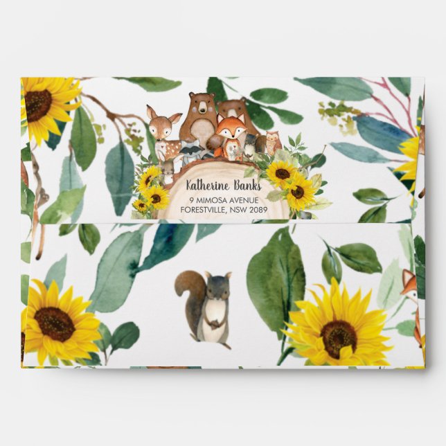 Sunflower Woodland Greenery Baby Shower Birthday Envelope (Back (Top Flap))