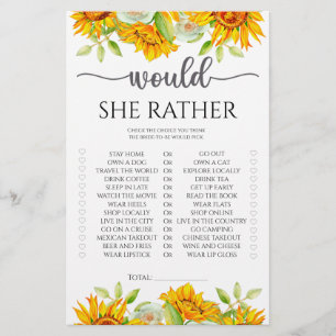 Sunflower Would she rather bridal shower game 