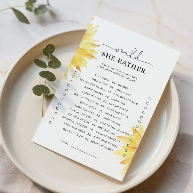 Sunflower Would she rather bridal shower game (Creator Uploaded)