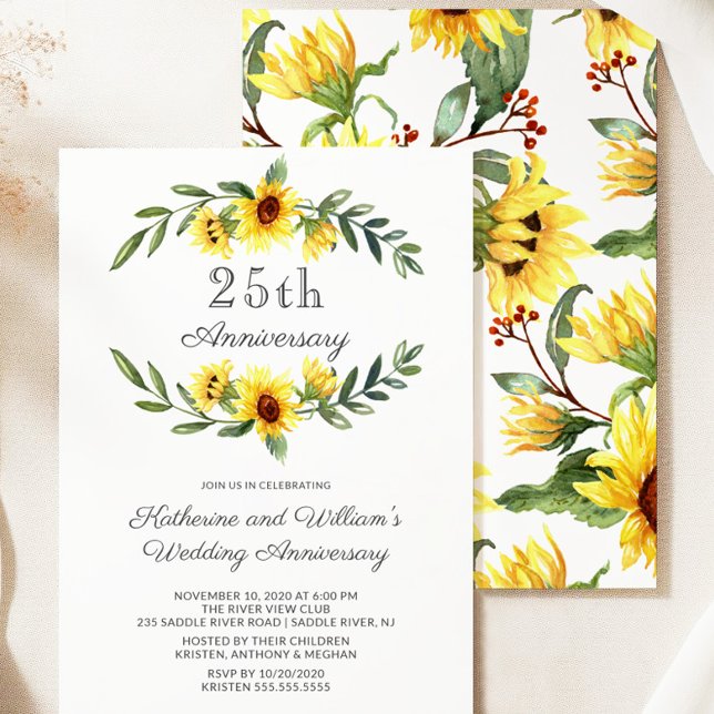 Sunflower Wreath 25th Anniversary Party Invitation (Creator Uploaded)
