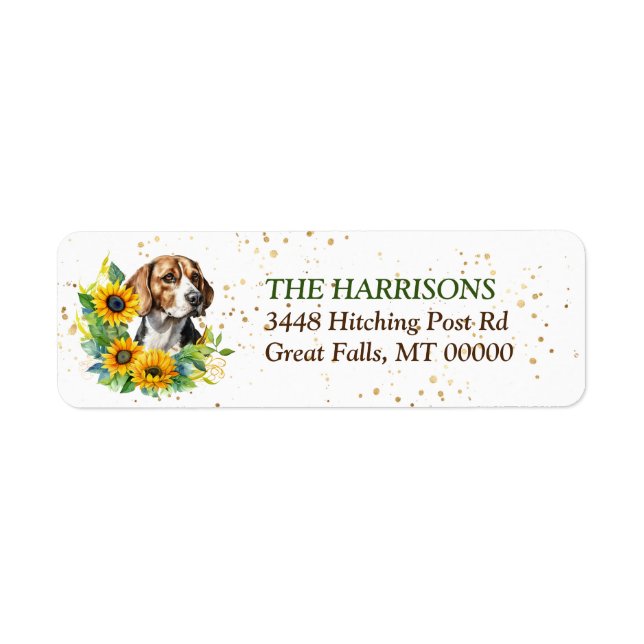 Sunflower Wreath Beagle Dog Return Address Label (Front)