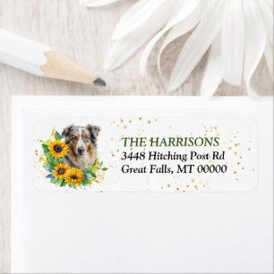 Sunflower Wreath Blue Merle Aussie Return Address Label