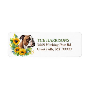 Sunflower Wreath Bulldog Return Address Label