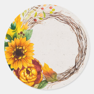 Sunflower Wreath Classic Round Sticker
