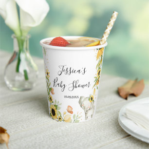 Sunflower Wreath Elephant Baby Shower Paper Cups