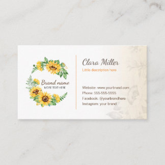 Sunflower wreath floral business card watercolor