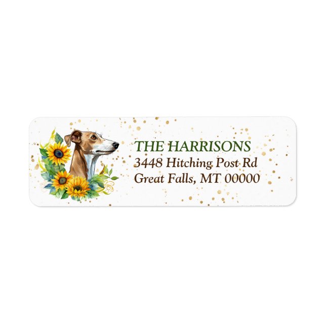 Sunflower Wreath Greyhound Dog Return Address Label (Front)