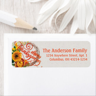 Sunflower Wreath Happy Thanksgiving Return Address Label