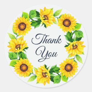 Sunflower Wreath Thank You White Classic Round Sticker
