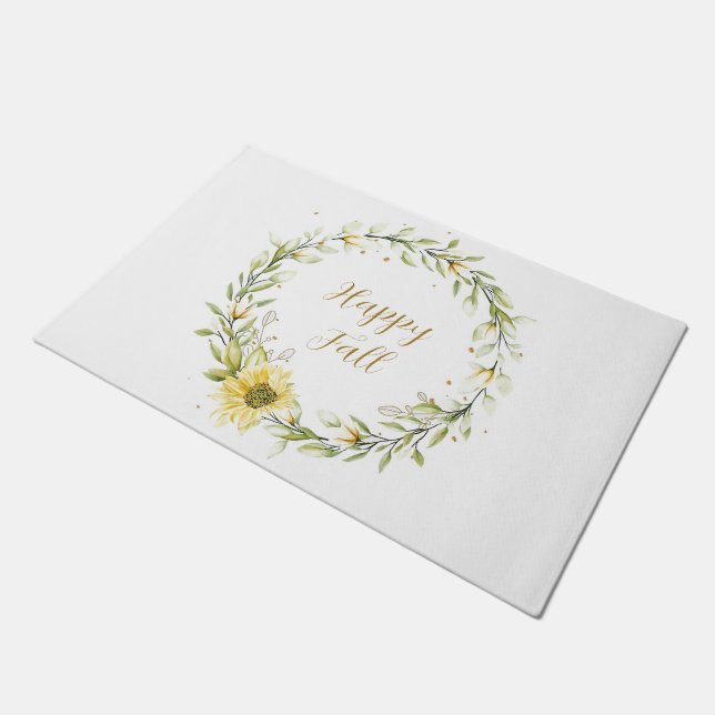 Sunflower wreath with customisable text  doormat (Angled)