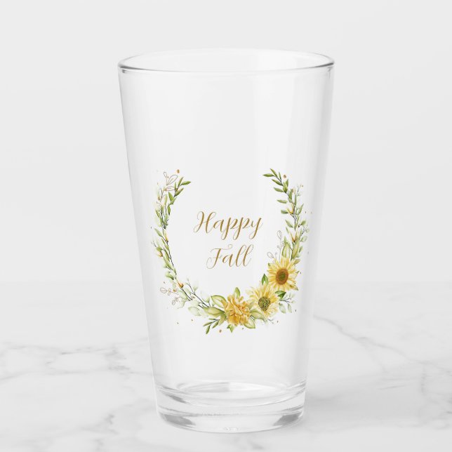 Sunflower wreath with customisable text  glass (Front)