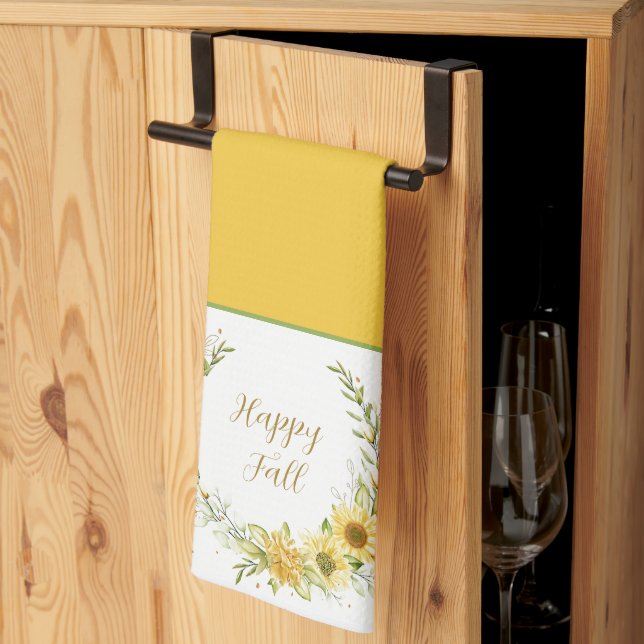 Sunflower wreath with customisable text  kitchen t tea towel (Thirds Fold)