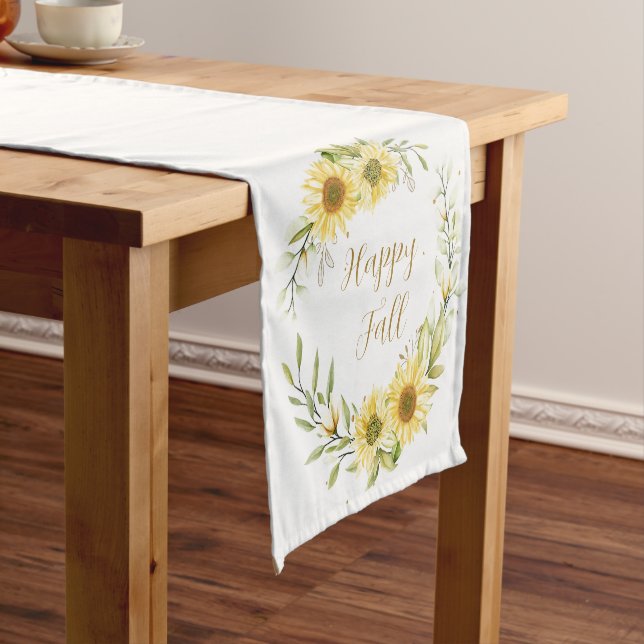 Sunflower wreath with customisable text   short table runner (In Situ)