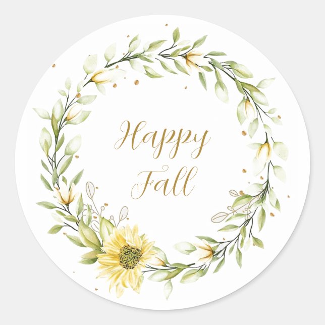 Sunflower wreath with customisable text throw  classic round sticker (Front)