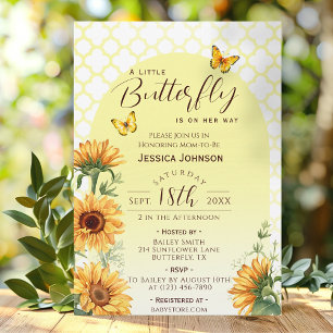 Sunflower Yellow A Little Butterfly Baby Shower Invitation