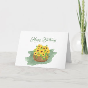 Sunflower Yellow Basket Floral Watercolor Birthday Card