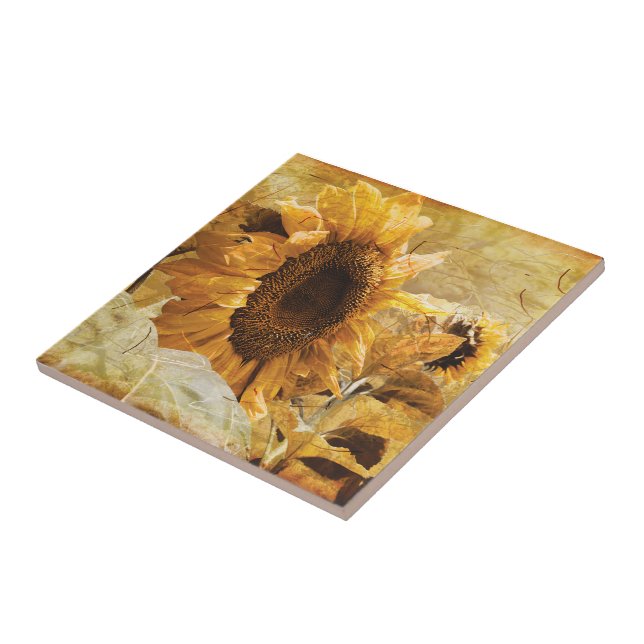 Sunflower Yellow Beautiful Country Floral Design Ceramic Tile (Side)