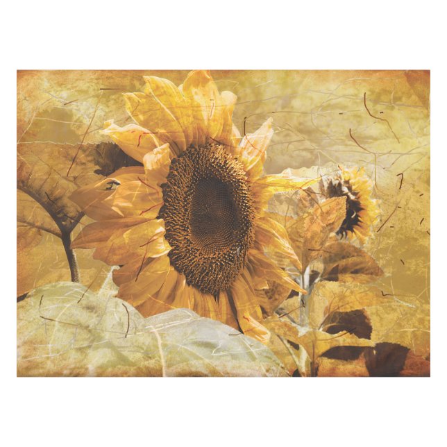 Sunflower Yellow Beautiful Country Floral Design Tablecloth (Front (Horizontal))