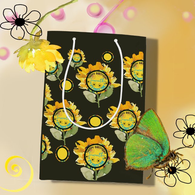 Sunflower Yellow black Girl Birthday Medium Gift Bag (Sunflower Yellow black Girl Birthday Medium Gift Bag)
