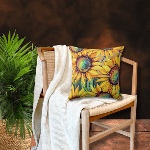 Sunflower Yellow Blue Cushion