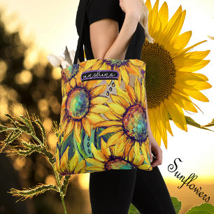 Sunflower Yellow Blue Tote Bag