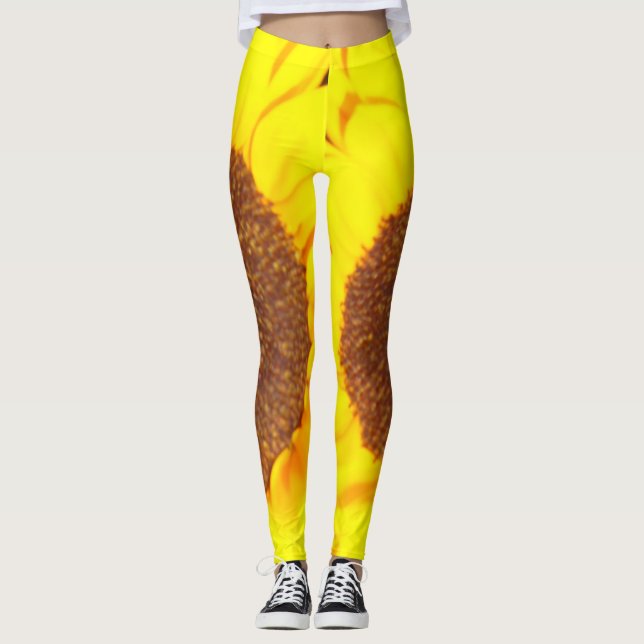 Sunflower Yellow Brown Floral Leggings (Front)