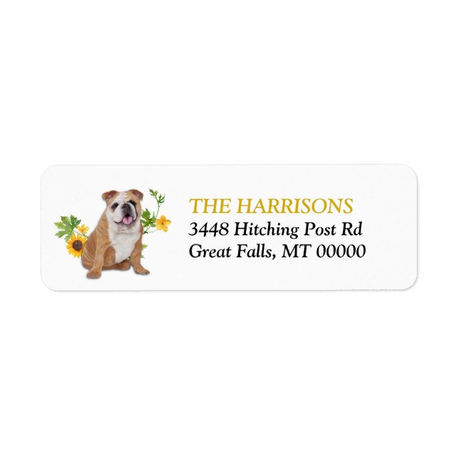 Sunflower Yellow Bulldog Return Address Label (Front)