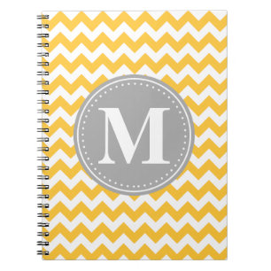 Sunflower Yellow Chevron Pattern Grey Monogram Notebook