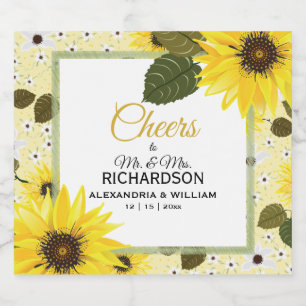 Sunflower Yellow Country Floral Wedding Sparkling Wine Label