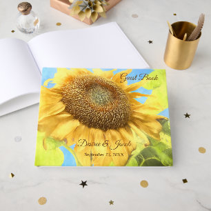 Sunflower Yellow Country Rustic Wedding Watercolor Guest Book