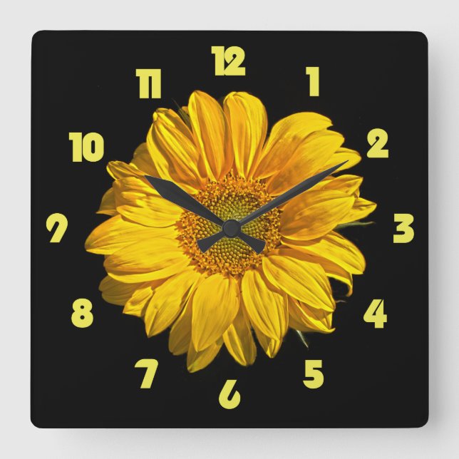 Sunflower Yellow Fat Numbers wc arc Square Wall Clock (Front)