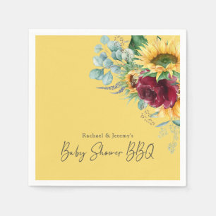 Sunflower Yellow Floral Backyard BBQ Baby Shower Napkin