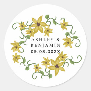 Sunflower Yellow Floral Botanical Hand drawn Oil Classic Round Sticker