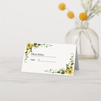 Sunflower Yellow Floral Botanical Hand drawn Oil  Place Card