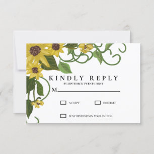 Sunflower Yellow Floral Botanical Hand drawn Oil RSVP Card