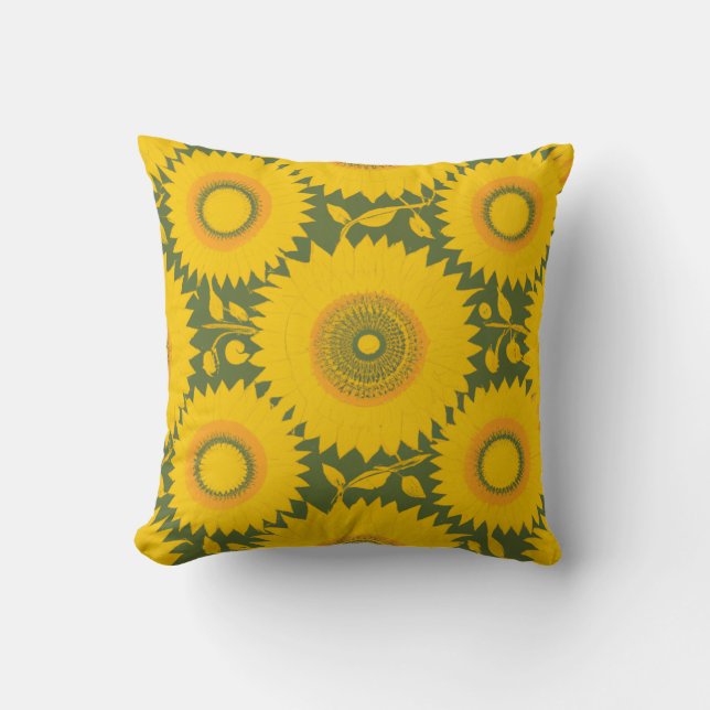 Sunflower - Yellow Floral Design Cushion (Front)