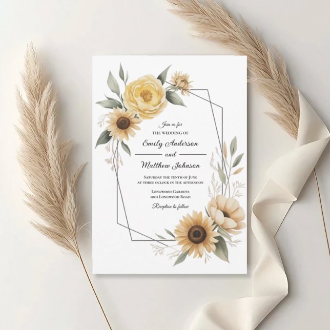 Sunflower Yellow Floral Frame Wedding Invitation (Creator Uploaded)