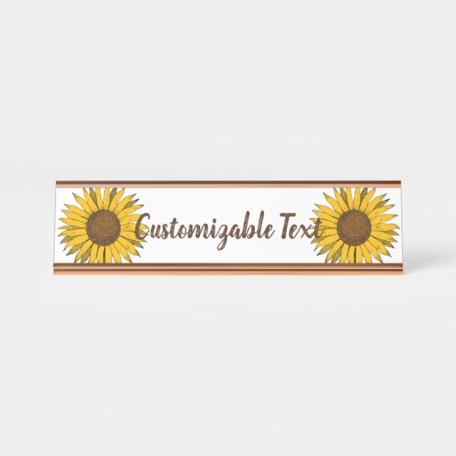 Sunflower Yellow Flower Desk Name Plate (Front)