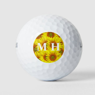 Sunflower Yellow Flowers Pretty Feminine Initial Golf Balls