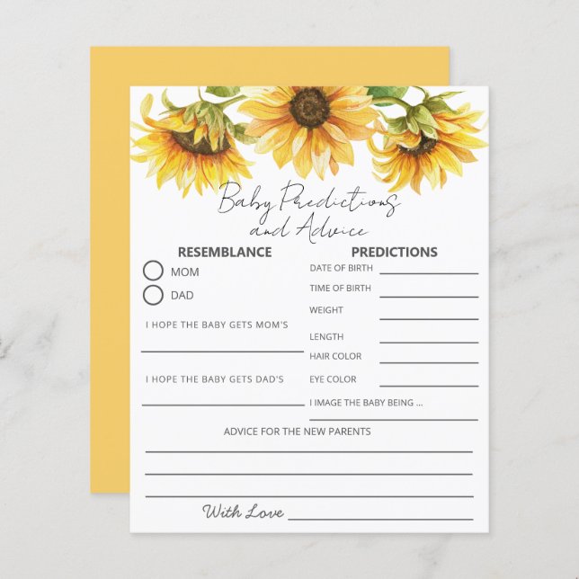 Sunflower Yellow Garden Floral Baby Predictions & (Front/Back)