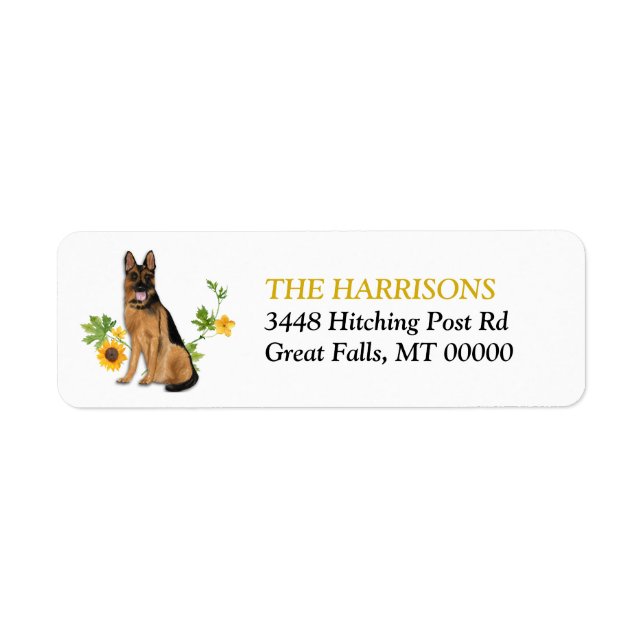 Sunflower Yellow German Shepherd Dog Return Address Label (Front)