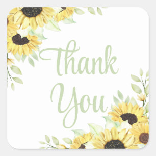 Sunflower Yellow Green Floral Wedding Thank You Square Sticker