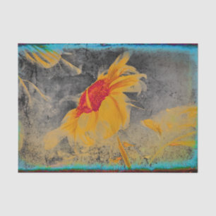 Sunflower Yellow Grey Teal Vintage Antique Sketch Tissue Paper