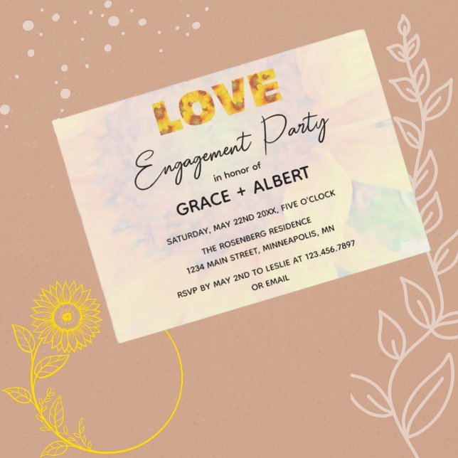 Sunflower Yellow LOVE Engagement Party Invitation (Creator Uploaded)