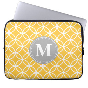 Sunflower Yellow Modern Circles Grey Monogram Laptop Sleeve