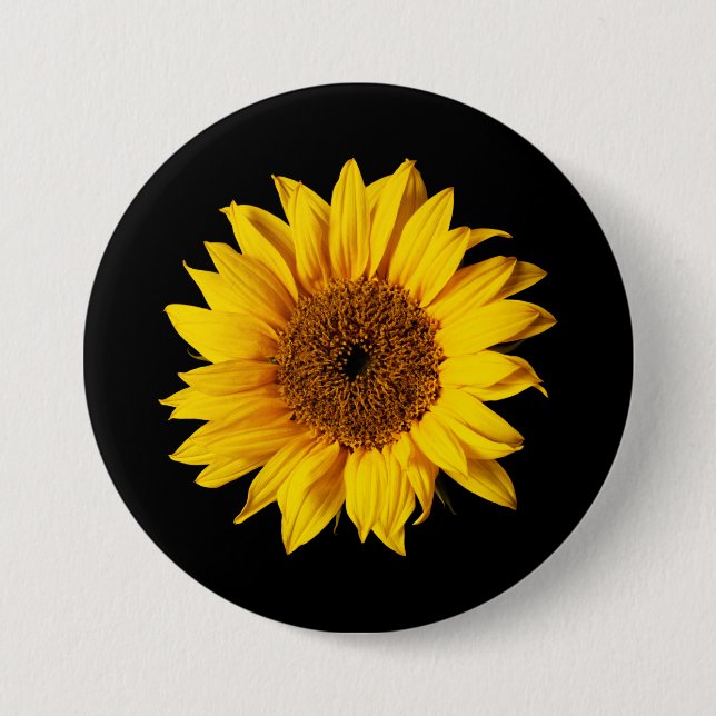 Sunflower Yellow on Black - Customised Sun Flowers 7.5 Cm Round Badge (Front)