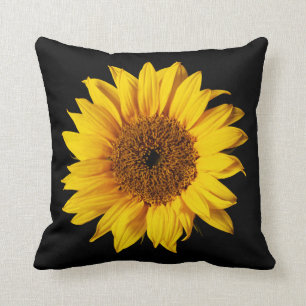Sunflower Yellow on Black - Customised Sun Flowers Cushion