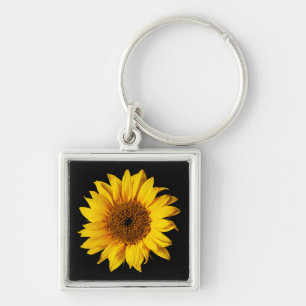 Sunflower Yellow on Black - Customised Sun Flowers Key Ring