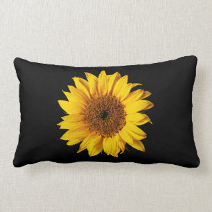 Sunflower Yellow on Black - Customised Sun Flowers Lumbar Cushion