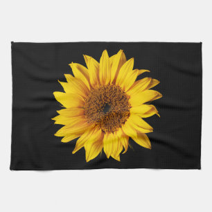 Sunflower Yellow on Black - Customised Sun Flowers Tea Towel
